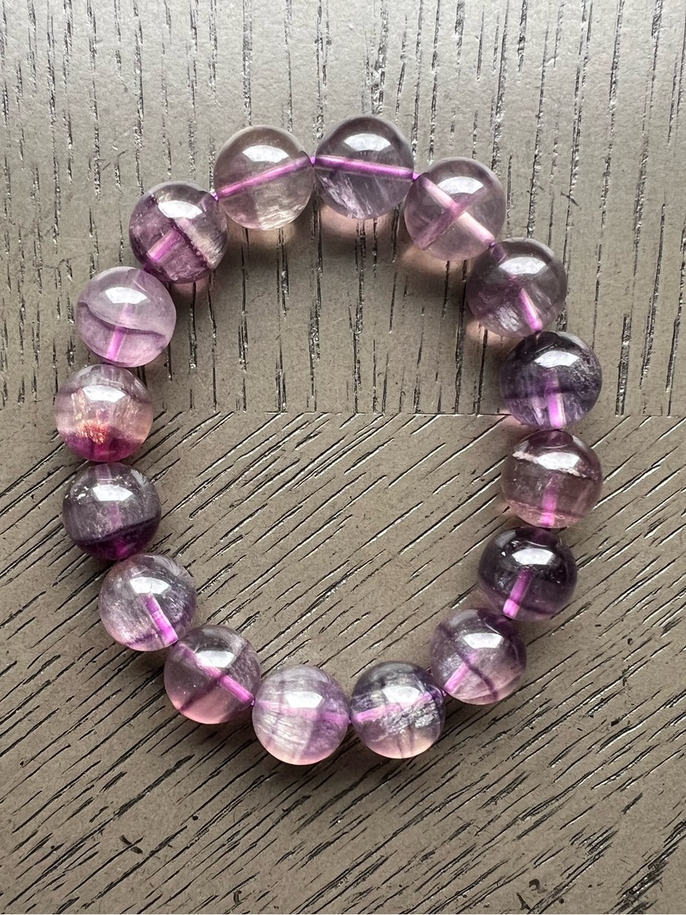 Purple Fluorite bracelet 13mm SIZE 6.75’